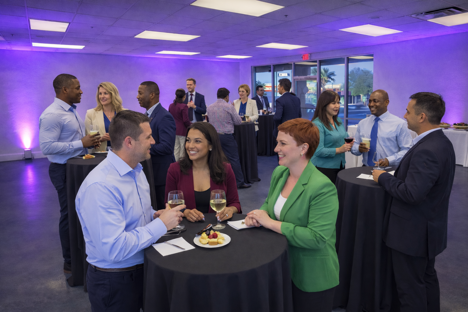 People attend a cocktail reception at The Nest at SafeNest.