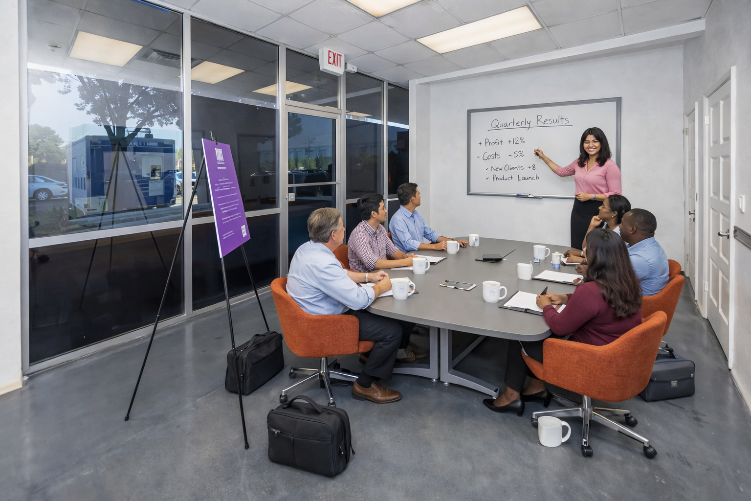 Business professionals holding a board meeting at The Nest at SafeNest.